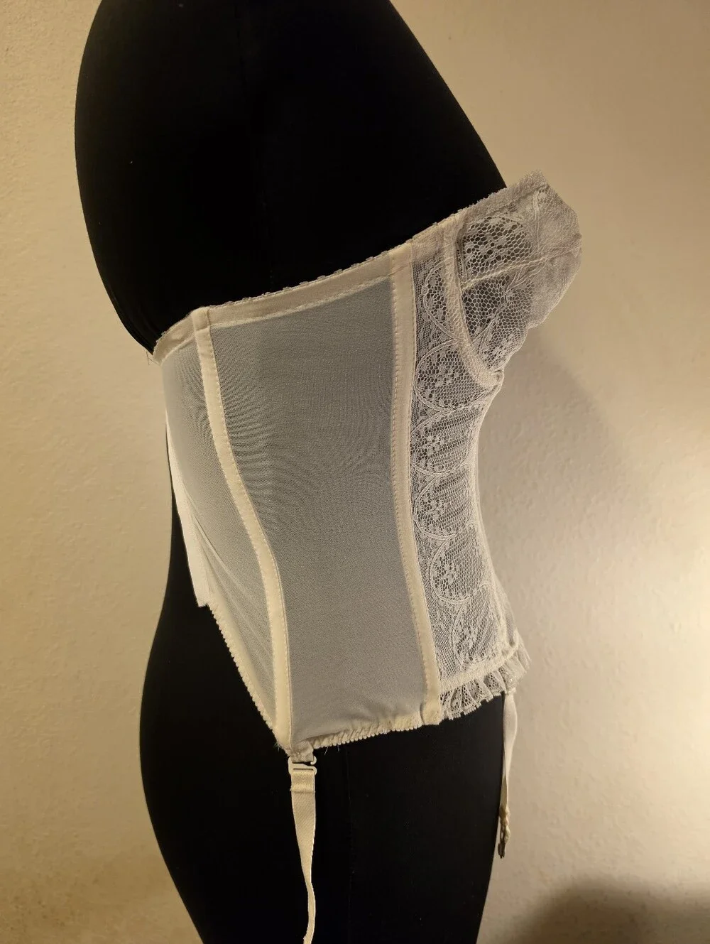 Vtg 70's 80's Dior White Lace Longline Bustier Corset Top Coquette Bridal Rare